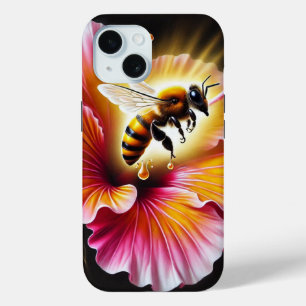 Honeybee Pollinating a Blooming Bright Hibiscus  iPhone 15 Case