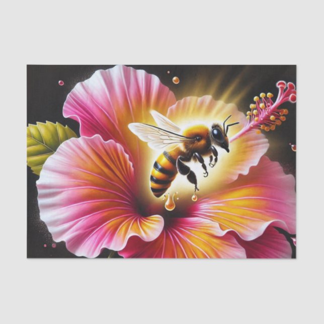 Honeybee Pollinating a Blooming Bright Hibiscus  Tissue Paper (Front)