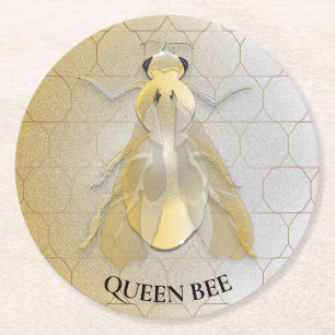 Honeybee Queen Bee Metal Coin Round Paper Coaster