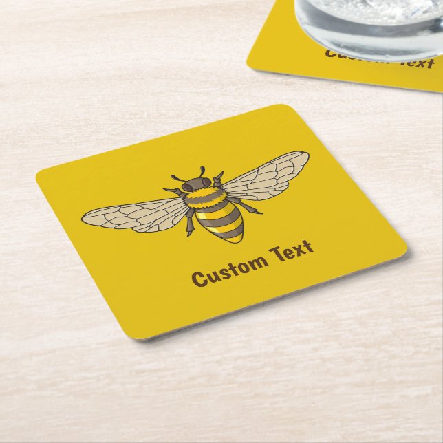 Honeybee Square Paper Coaster (Angled)