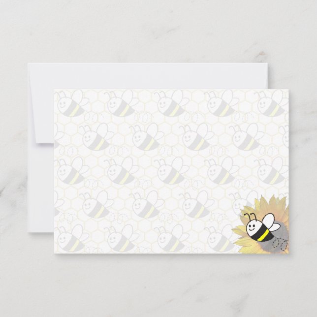 Honeybee Sunflower Drawing Blank Card (Front)