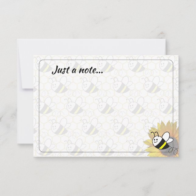 Honeybee Sunflower Drawing Custom Just a Note Card (Front)