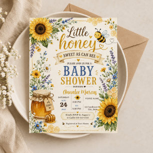 Honeybee Sweet Bee Sunflowers Wildflower Invitation