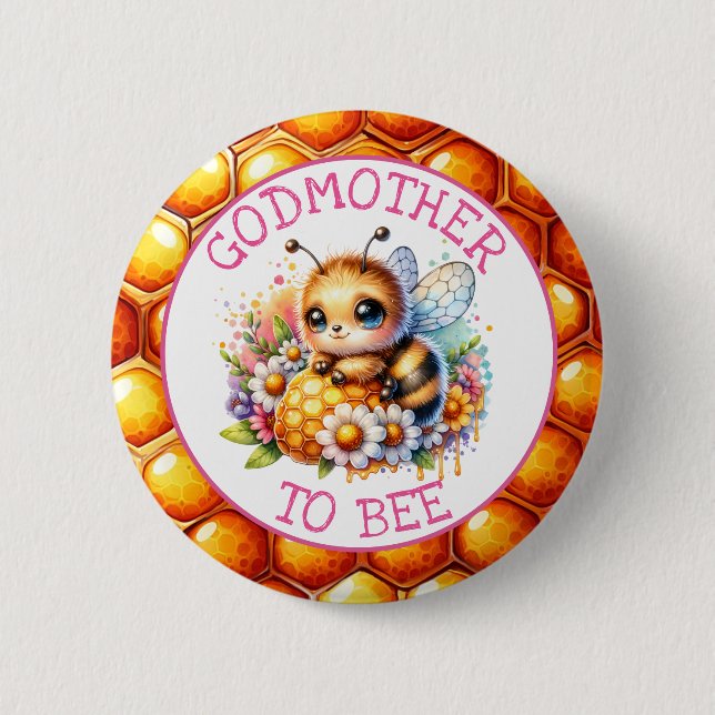 Honeybee themed Girl's Baby Shower Godmother to be 6 Cm Round Badge (Front)