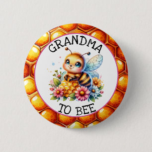 Honeybee themed Girl's Baby Shower Grandma to be 6 Cm Round Badge