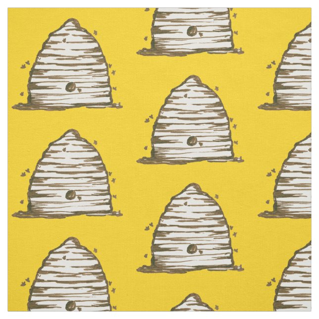 Honeybee Vintage Skep Beehive Yellow Fabric (Swatch)