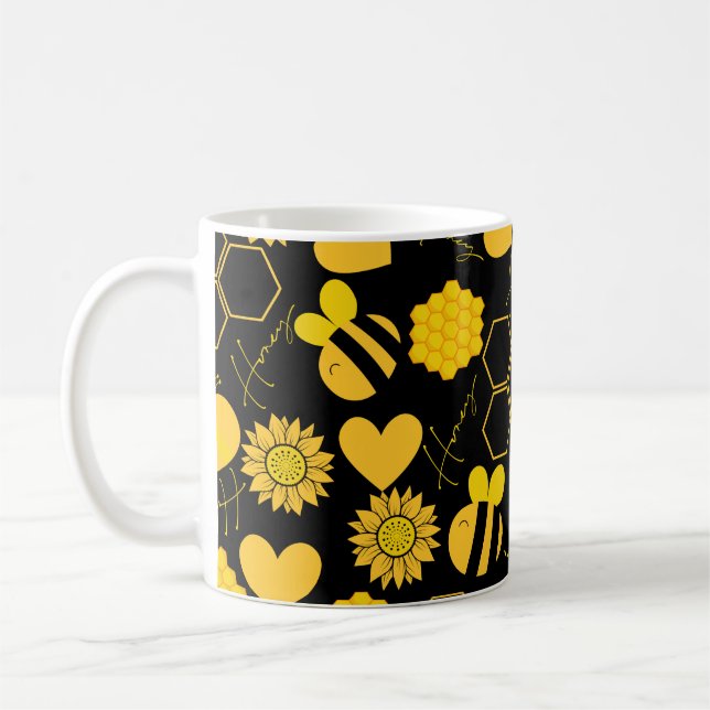 honeybee vintage sunflowers yellow floral coffee mug (Left)