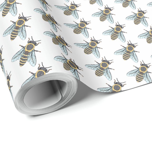Honeybee (white) - Wrapping Paper (Roll Corner)