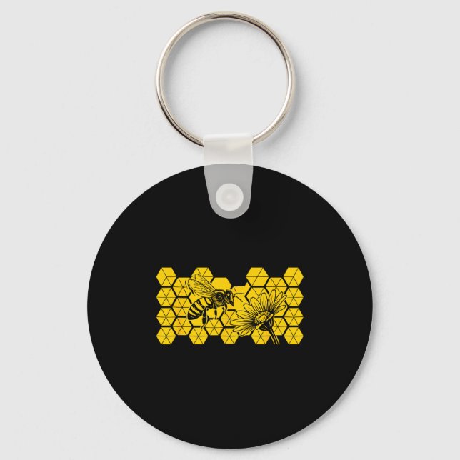 Honeybee wildflower save bee botanical nature eart key ring (Front)