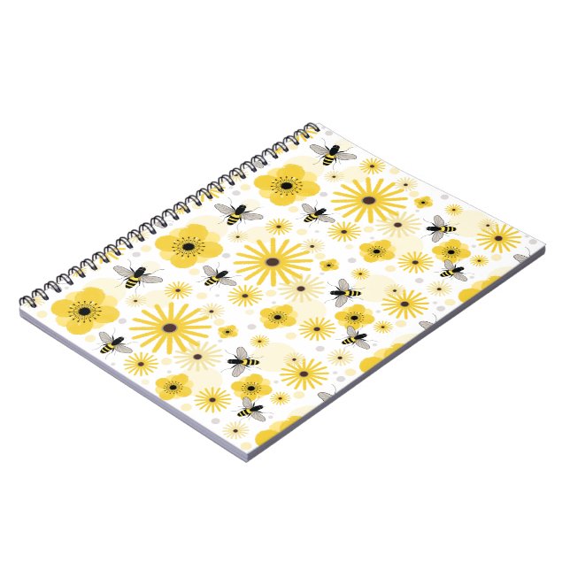 Honeybees Flowers & Polka Dots Notebook (Left Side)