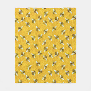 Honeybees Honeycomb Beehive Bee Nature Pattern Fleece Blanket
