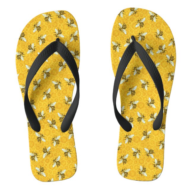Honeybees Honeycomb Bumble Bee Hive Pattern Thongs (Footbed)