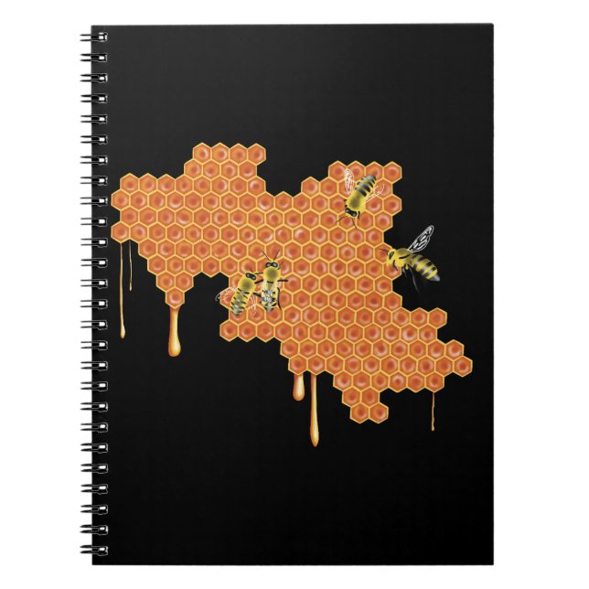 Honeybees on Honeycomb, Dripping Honey, Bee Notebook (Front)
