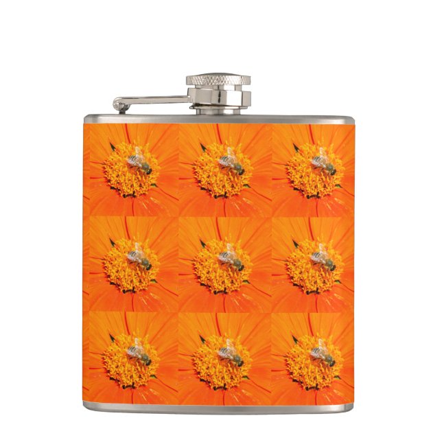 honeybees on orange flask (Front)