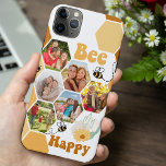 Honeycomb 6 Photo Collage Bee Happy iPhone 11 Pro Max Case<br><div class="desc">Bee themed custom photo phone case. Fun and happy design with honeycomb photo collage and "Bee Happy" in retro lettering. The photo template is set up for you to add 6 of your favourite pictures which will automatically display in the hexagon shapes. The design is complete with bumble bees, flowers...</div>