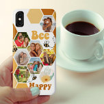 Honeycomb 7 Photo Collage Bee Happy iPhone XS Max Case<br><div class="desc">Bee themed custom photo phone case. Fun and happy design with honeycomb photo collage and "Bee Happy" in retro lettering. The photo template is set up for you to add 7 of your favourite pictures which will automatically display in the hexagon shapes. The design is complete with bumble bees, flowers...</div>