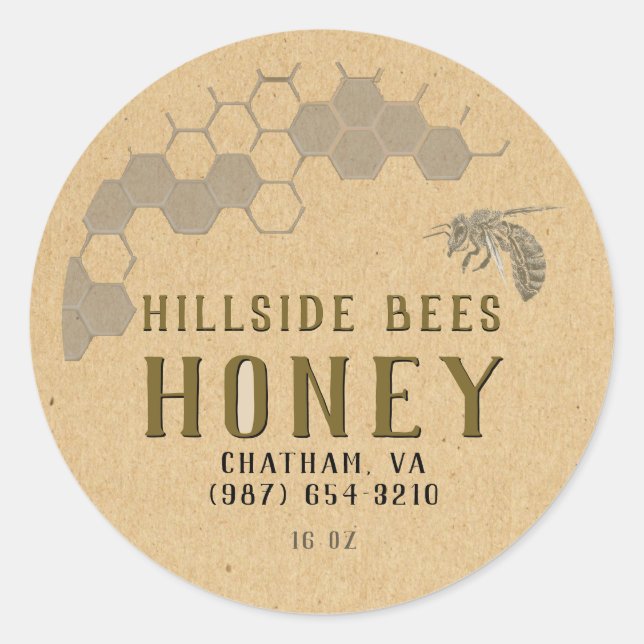 Honeycomb and Bee Honey Label Kraft (Front)