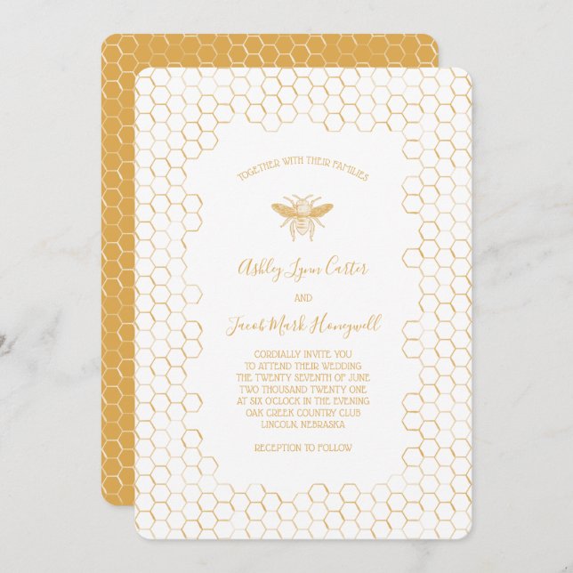 Honeycomb and Bee Wedding Invitation (Front/Back)