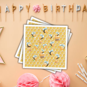 Honeycomb and Bees First Bee Birthday Napkin