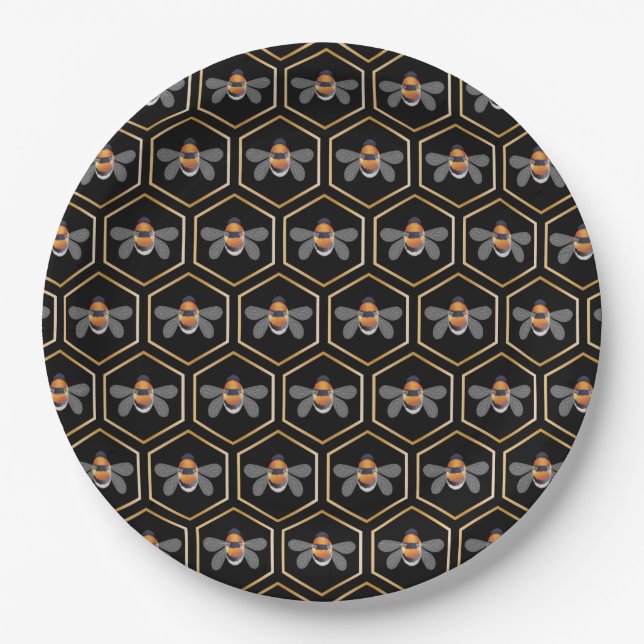 Honeycomb And Bees Paper Plate (Front)