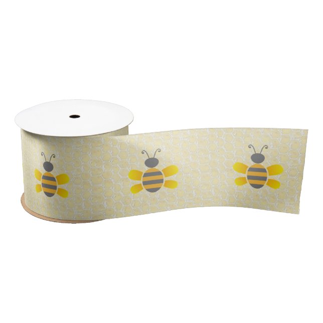 Honeycomb and Bumble Bee Yellow Ribbon Satin Ribbon (Spool)