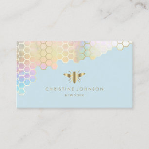honeycomb and faux gold foil bee design business card