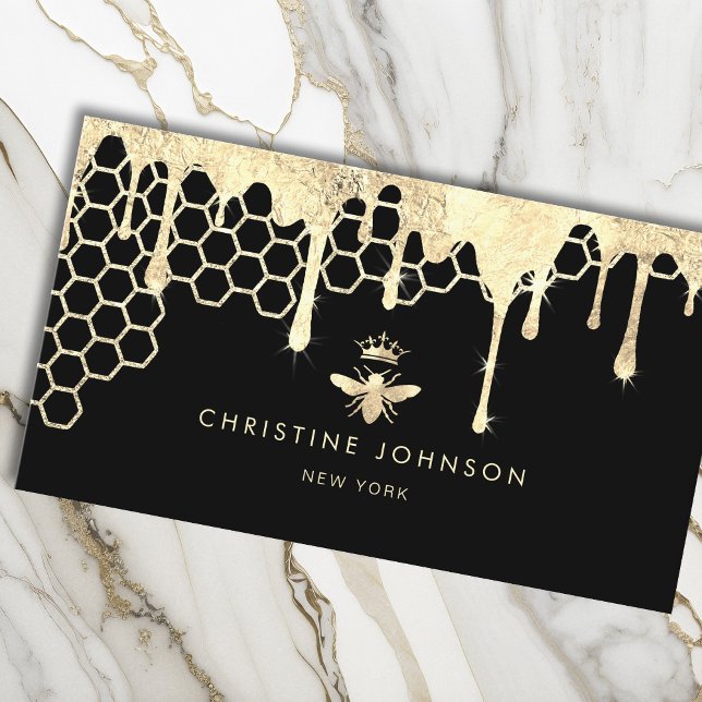 honeycomb and faux gold foil queen bee business card (Creator Uploaded)