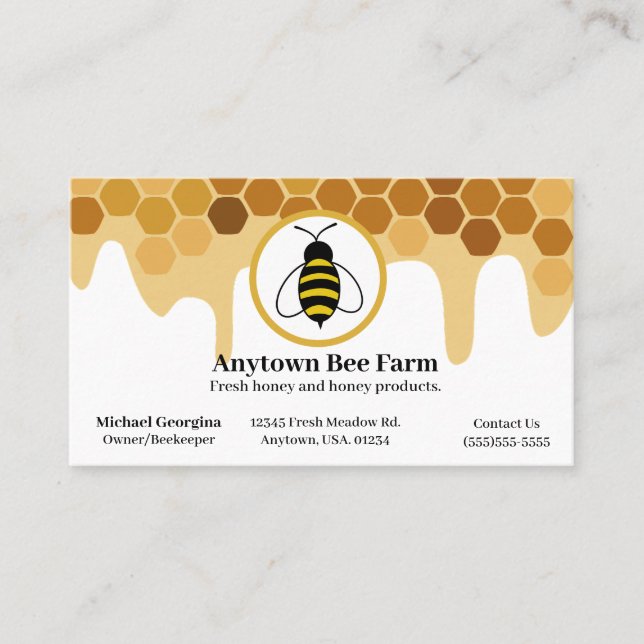 Honeycomb and Honey Bee Beekeeper Farmer Business Card (Front)