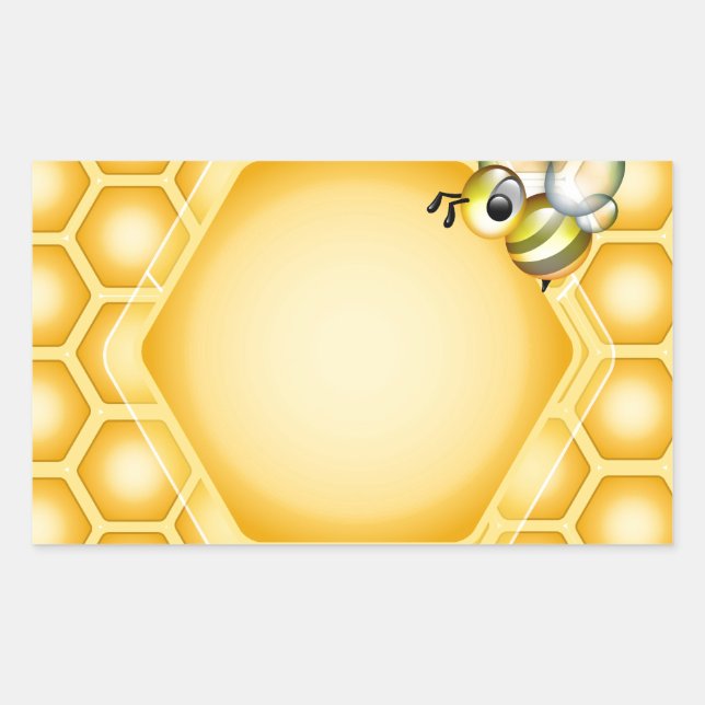 Honeycomb background with a cute honeybee rectangular sticker (Front)