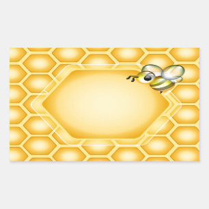 Honeycomb background with a cute honeybee rectangular sticker
