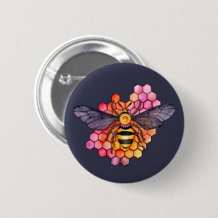 Honeycomb Bee 6 Cm Round Badge