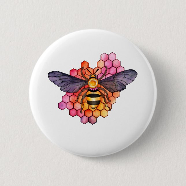 Honeycomb Bee 6 Cm Round Badge (Front)