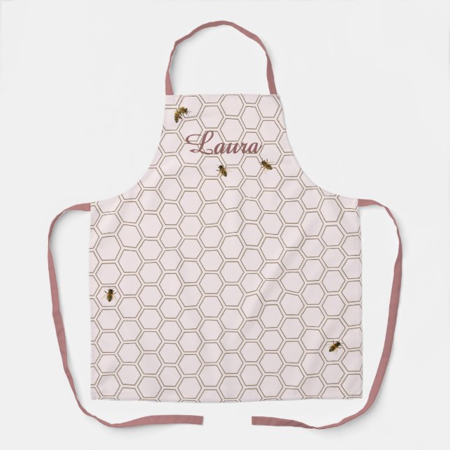 Honeycomb Bee Beekeeper Pink Personalised Apron (Front)