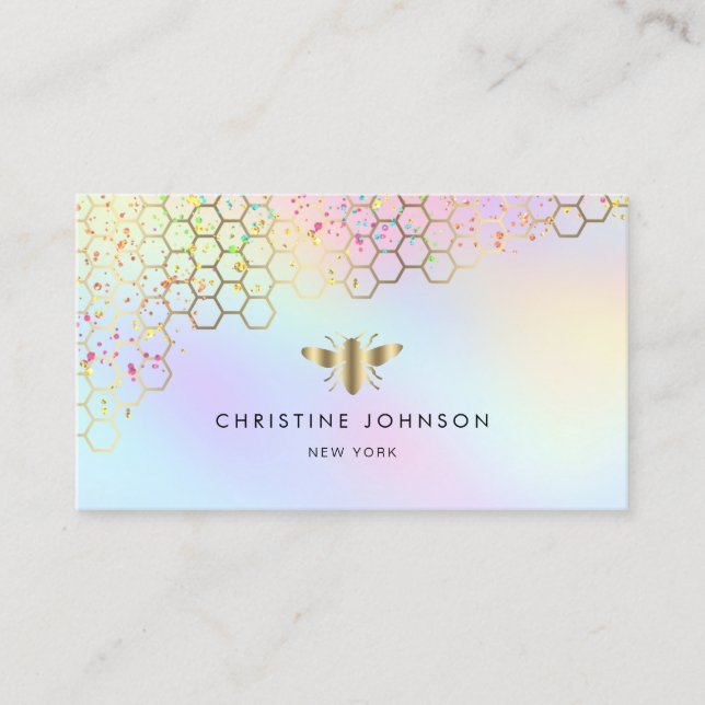 honeycomb bee logo faux glitter business card (Front)