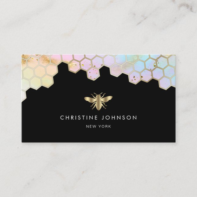 honeycomb bee logo on black background business card (Front)