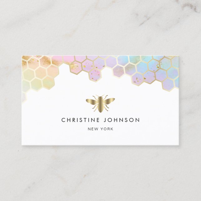 honeycomb bee logo on pastel background business card (Front)