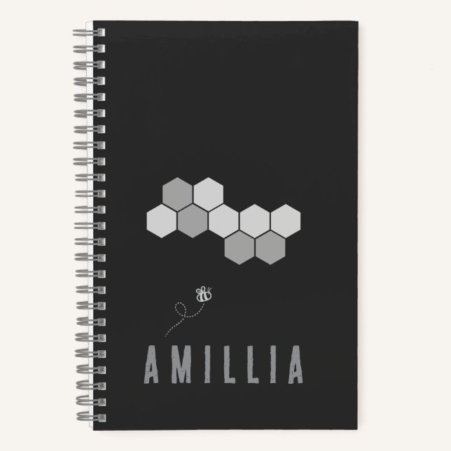 Honeycomb Bee Name Typography Design Notebook (Front)