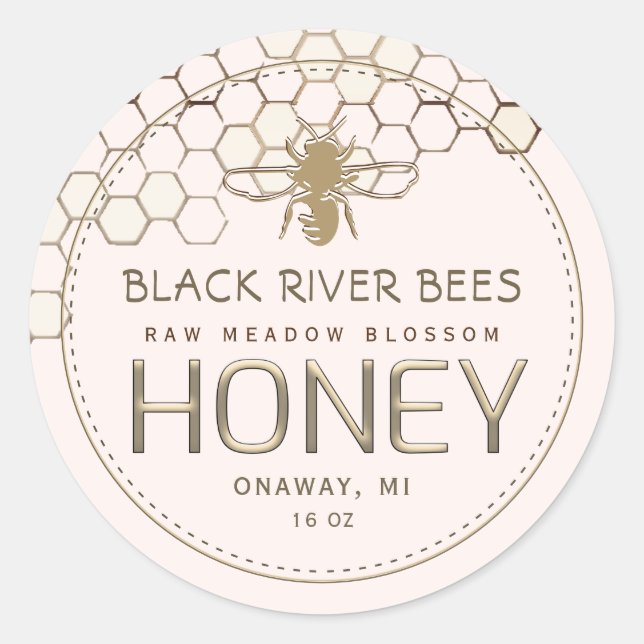 Honeycomb & Bee Raw Honey Label Blush Pink (Front)