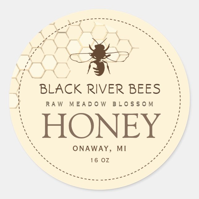 Honeycomb & Bee Raw Honey Label Ivory (Front)