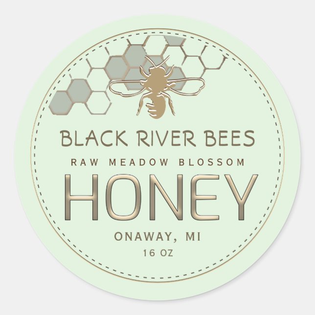 Honeycomb & Bee Raw Honey Label Pale Green (Front)