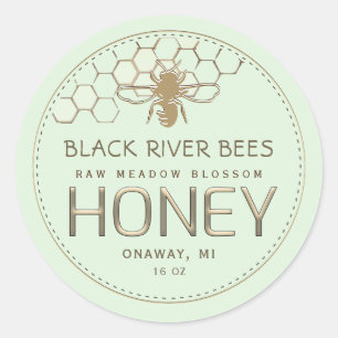 Honeycomb & Bee Raw Honey Label Pale Green