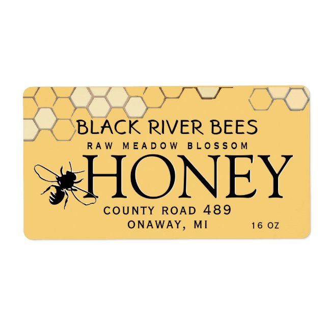 Honeycomb & Bee Raw Honey Label Provence Yellow (Front)