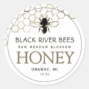Honeycomb & Bee Raw Honey Label White