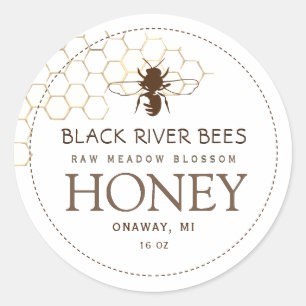 Honeycomb & Bee Raw Honey Label White