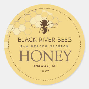 Honeycomb & Bee Raw Honey Label Yellow