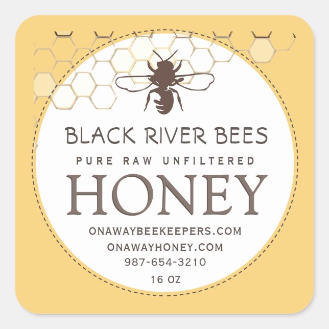 Honeycomb & Bee Raw Honey Label Yellow (Front)