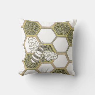 Honeycomb & Bee White Pillow