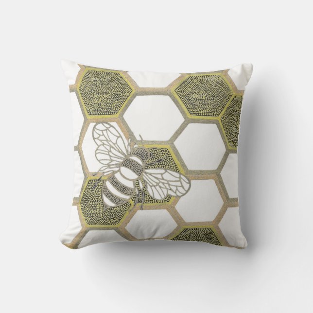 Honeycomb & Bee White Pillow (Front)