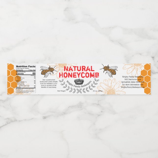 Honeycomb Bees with Crown and Laurels Box Labels (Single Label)