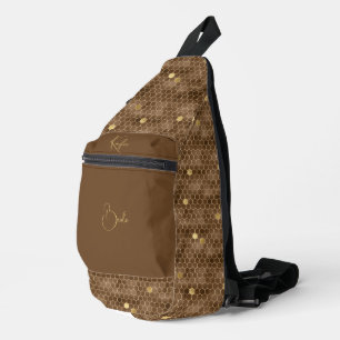  Honeycomb Brown and Gold Sling Bag